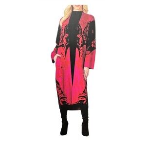 Max Sport black red fuchsia long sleeve long open duster cardigan size Small